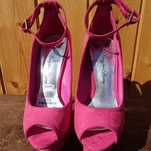 Pink Suede Platform Pumps Stileto ankle strap 6”!